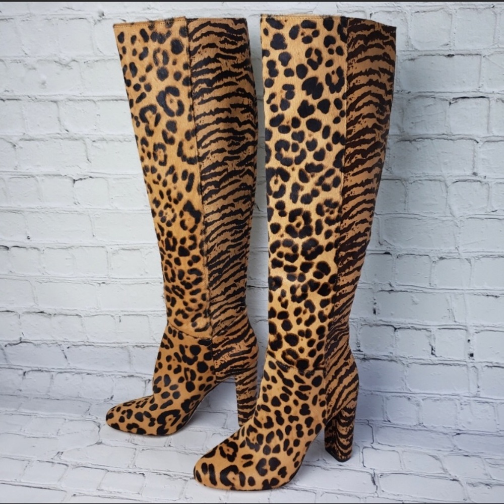 NWOB Antonio Melani leather Animal print Fur boots